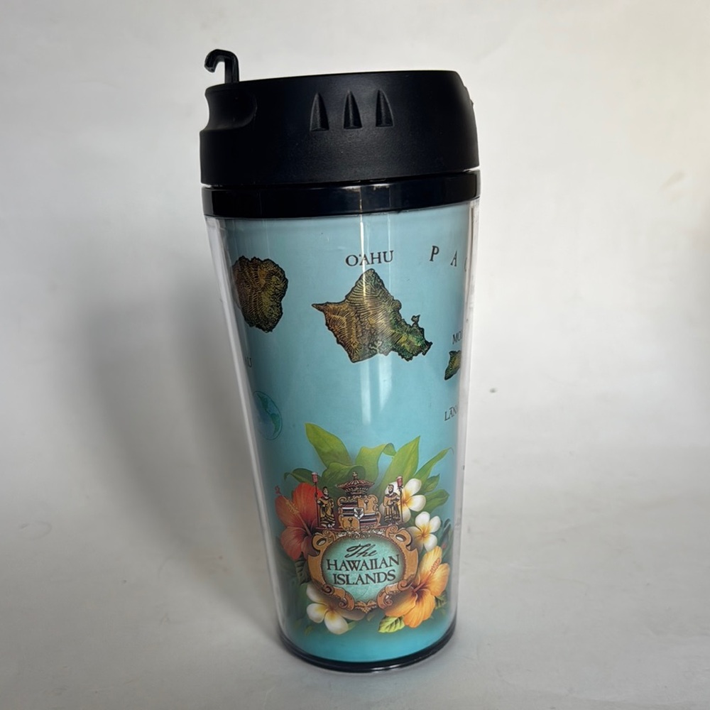 ISLAND HERITAGE Hawaii Islands Vintage Map Reusable Tall Coffee Travel Mug EUC